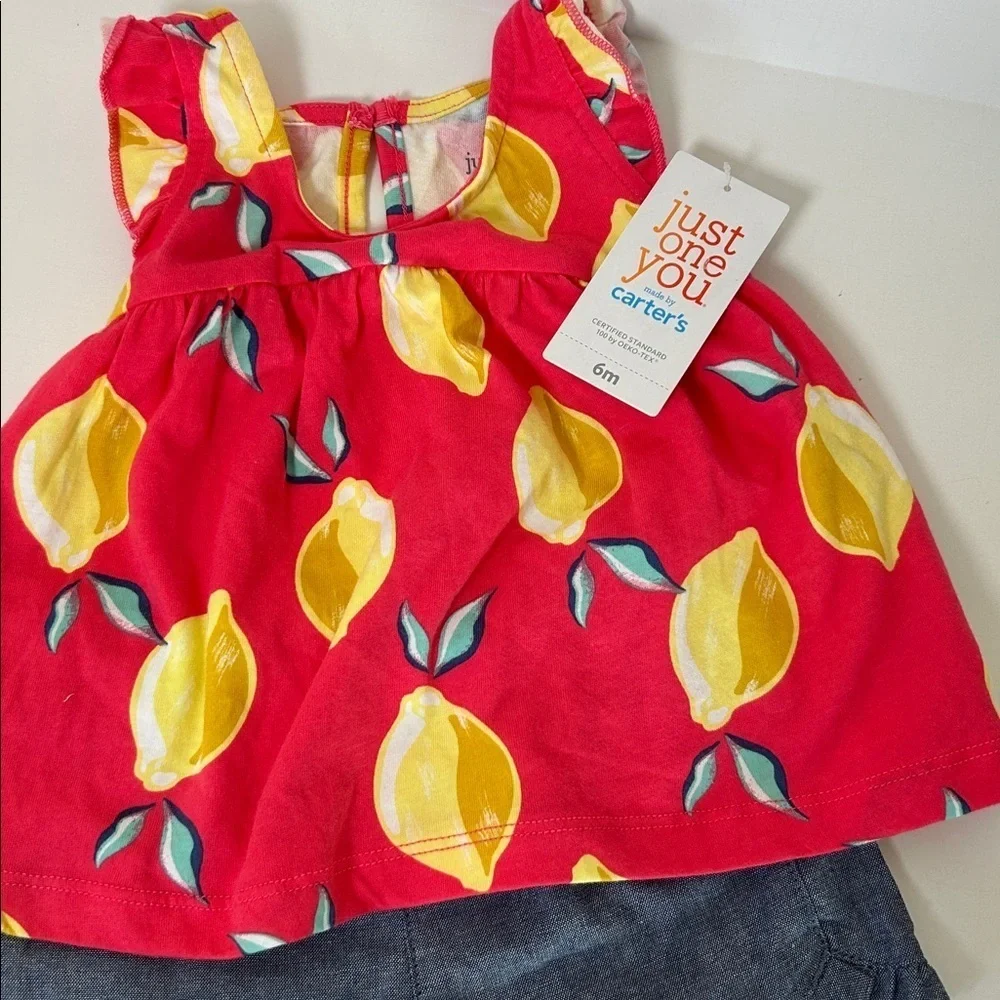 Carter's Pink Lemon Print Top and Blue Shorts Set